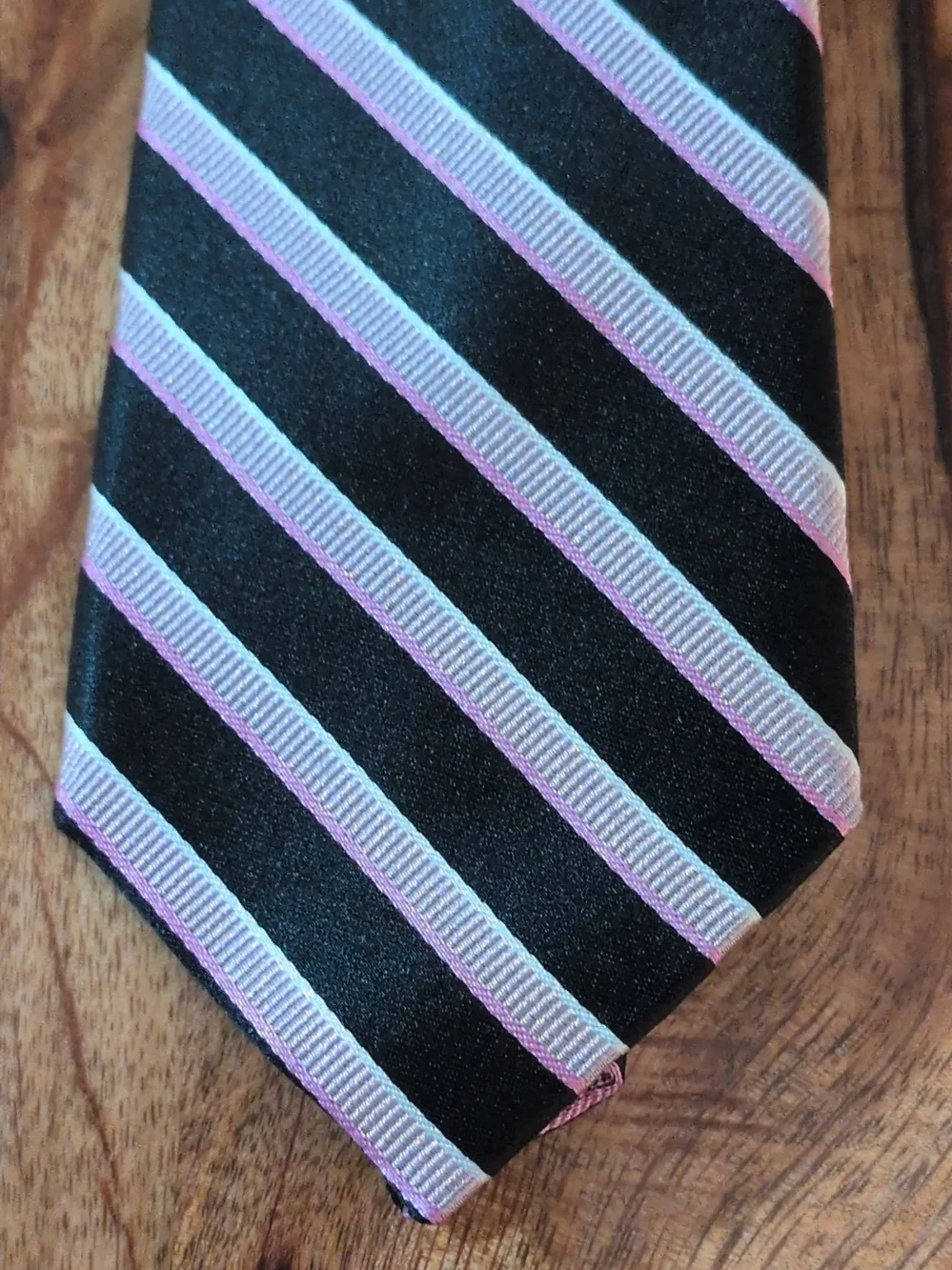 Pierre Cardin Slim Skinny Silk Satin Tie Black Pink Gray Striped 3